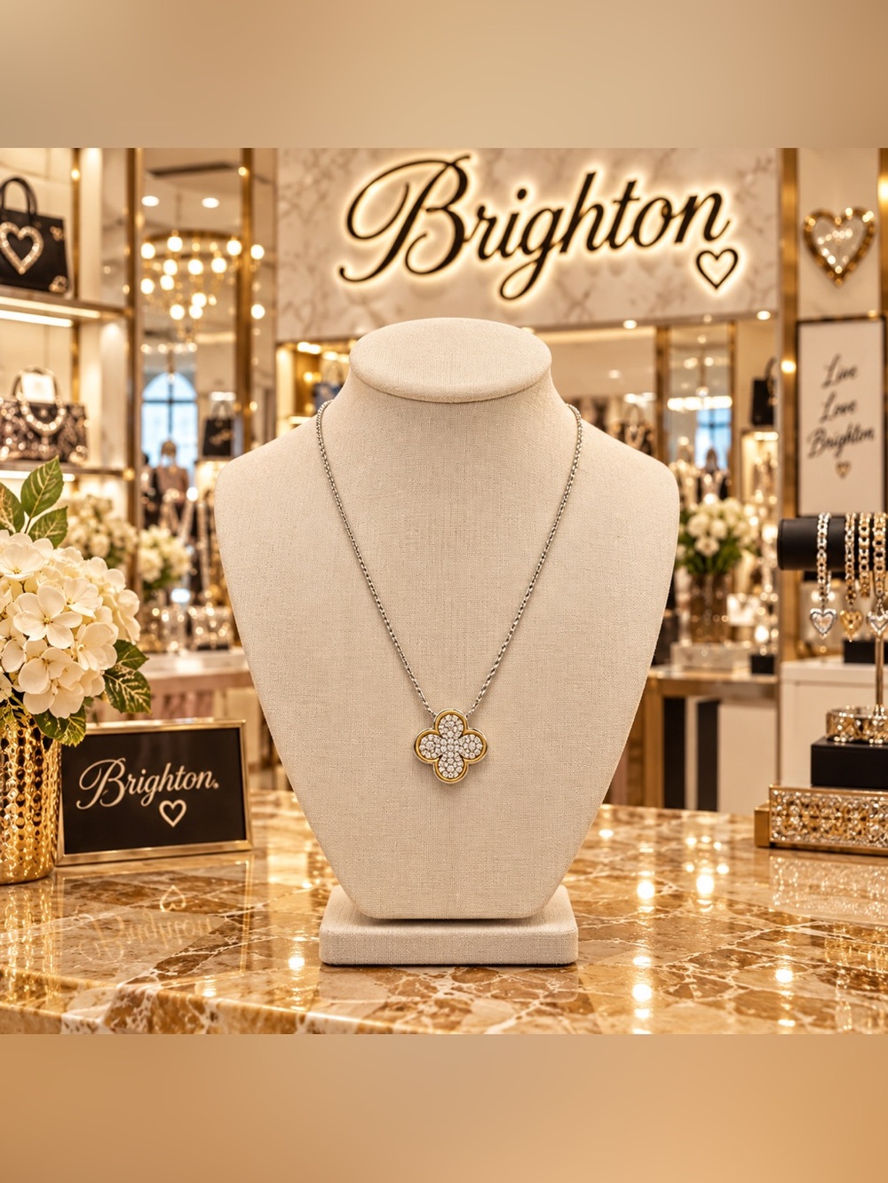 BRIGHTON Massandra Necklace in Gold & Silver w Swavorski Crystals Two Toned